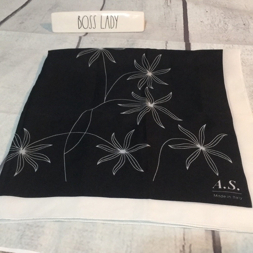 Large square floral black and white scarf or wrap